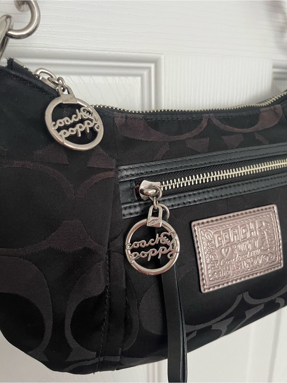 Coach Poppy Black Signature Jacquard Shoulder Bag Silver Hardware Y2K - Picture 2 of 14